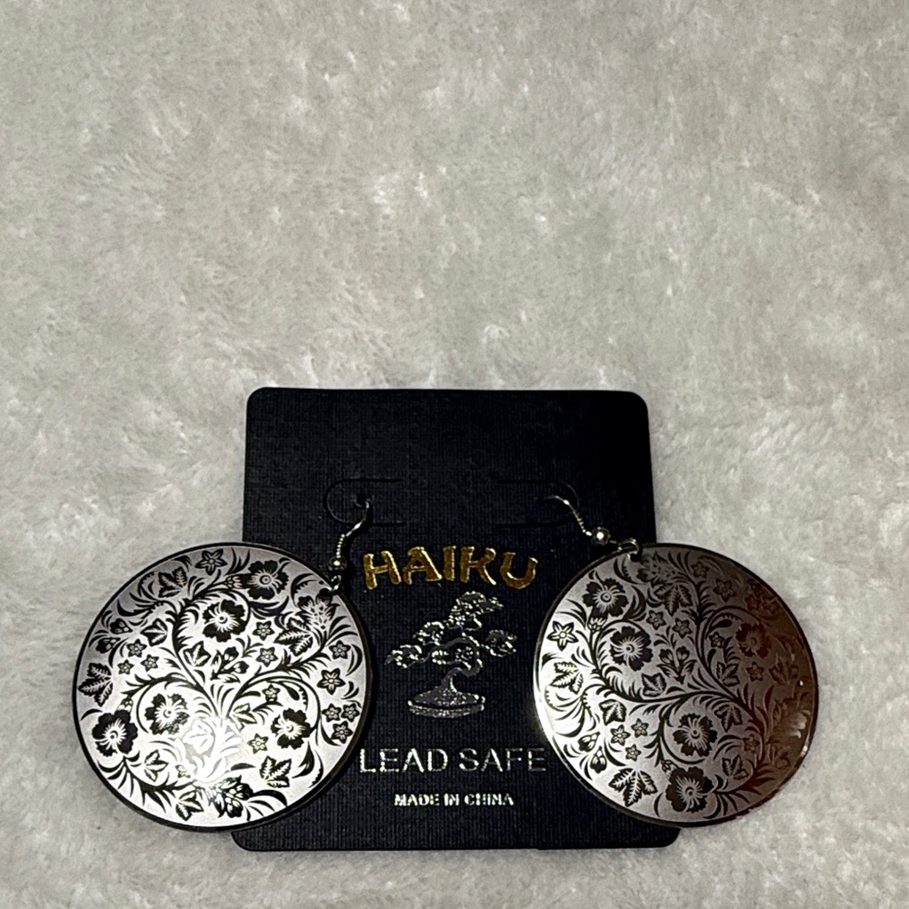 Haiku Black and Silver Patterned Earrings